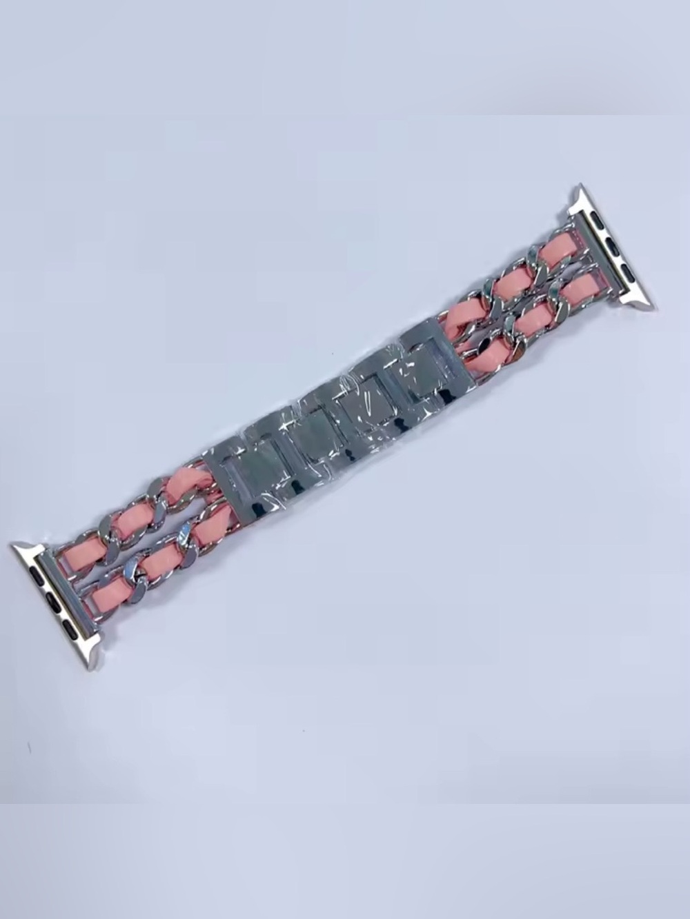 New silver and pink Chain-Link Leather band for Apple Watch 38-49mm